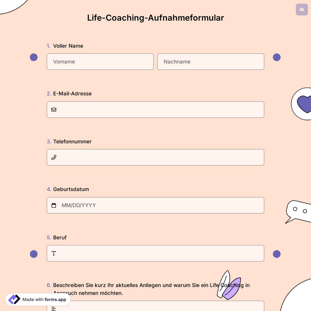 Life-Coaching-Aufnahmeformular