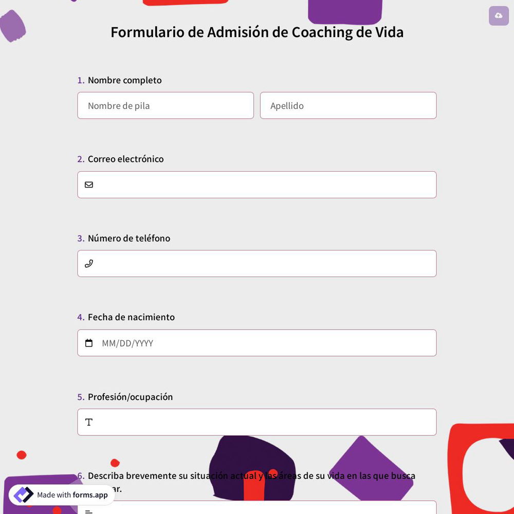 Formulario de Admisión de Coaching de Vida