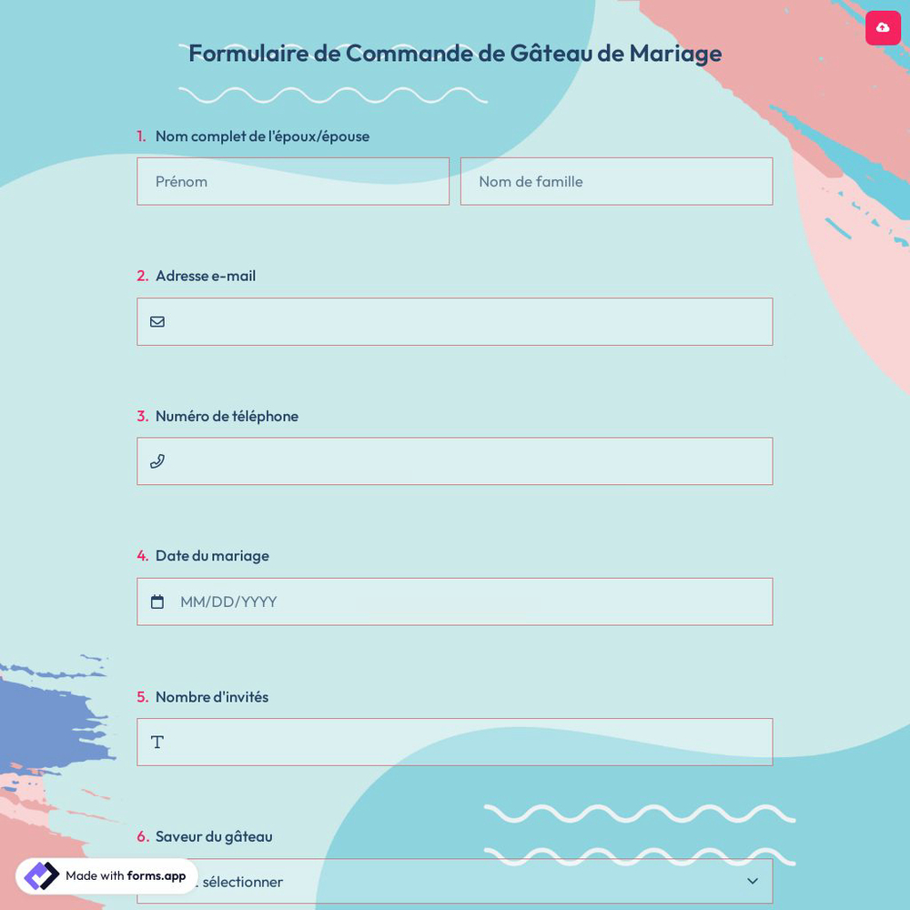 Formulaire De Commande De Gâteau De Mariage