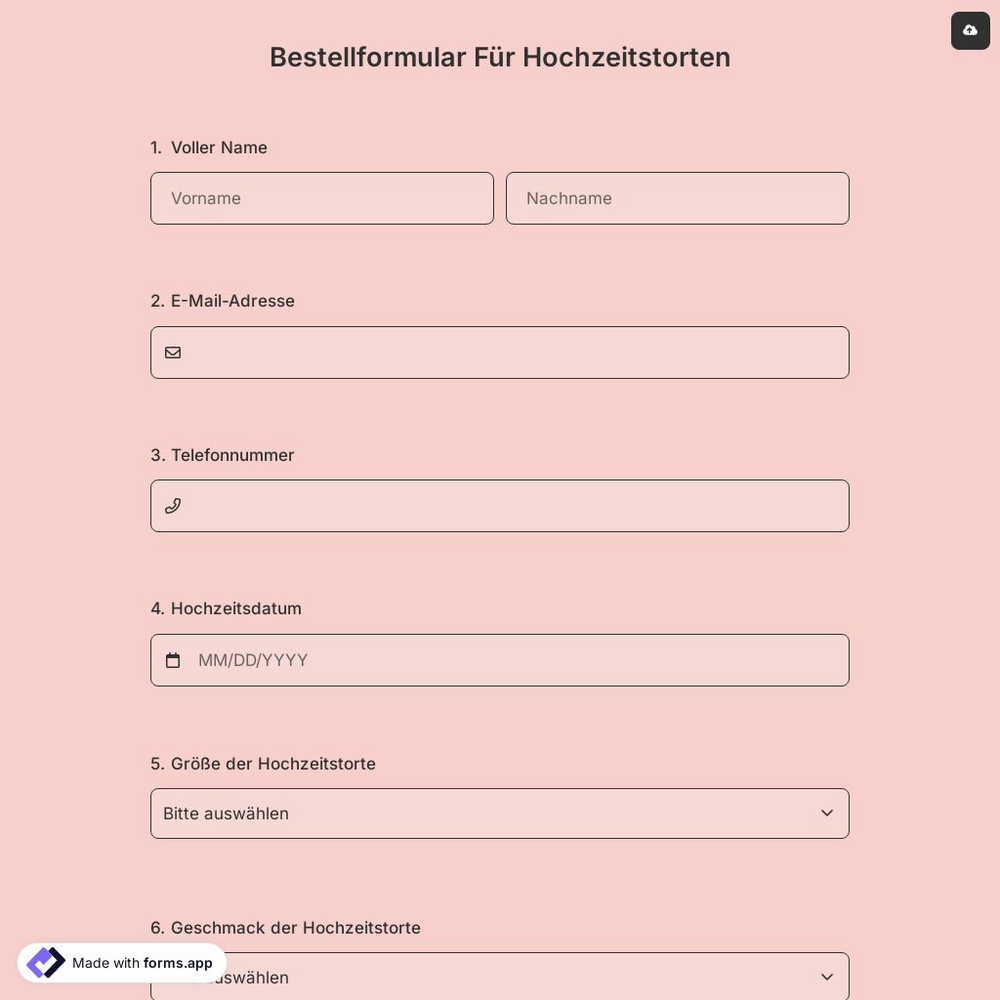 Bestellformular Für Hochzeitstorten