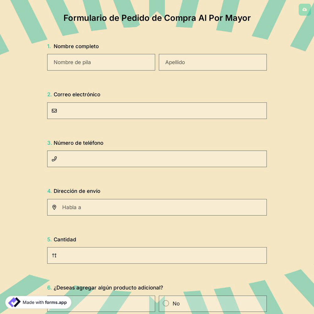 Formulario de Pedido de Compra Al Por Mayor