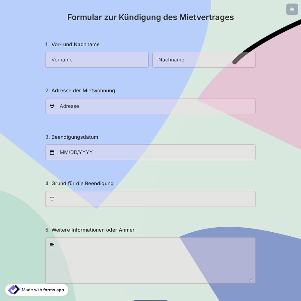 Formular zur Kündigung des Mietvertrages