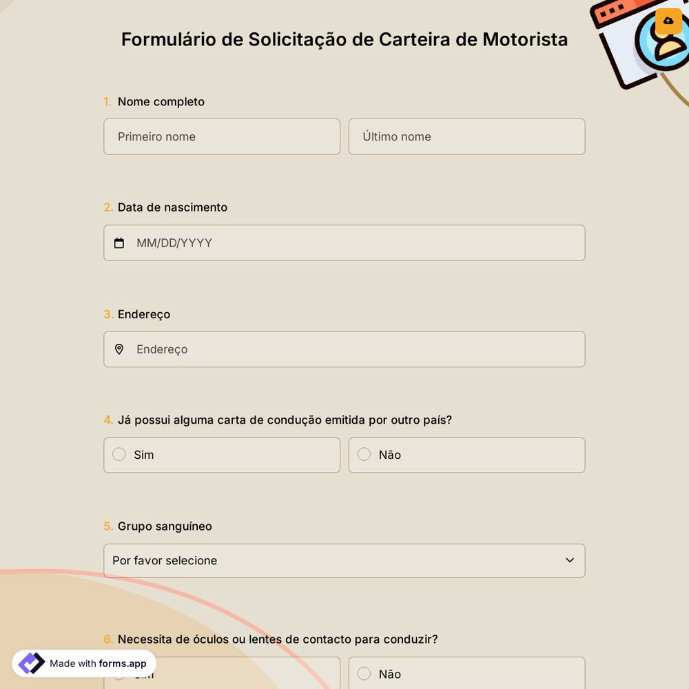 Formulário de Solicitação de Carteira de Motorista