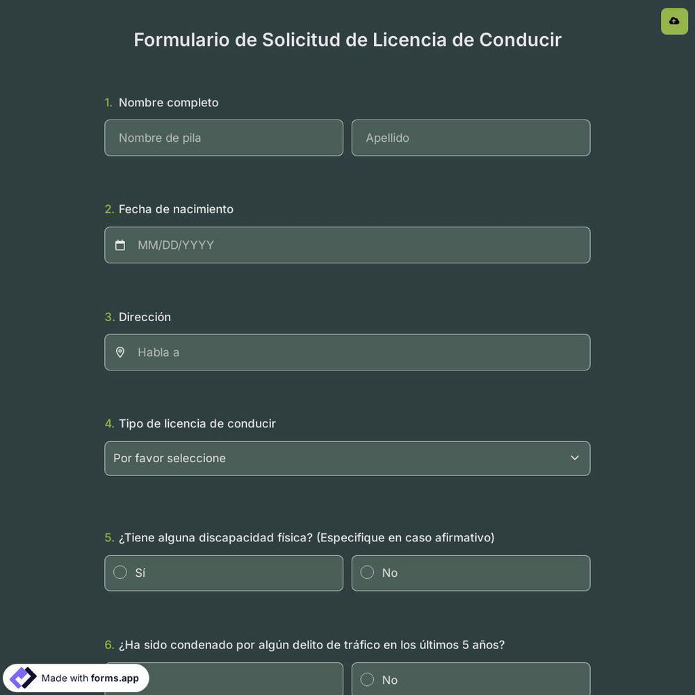 Formulario De Solicitud De Licencia De Conducir