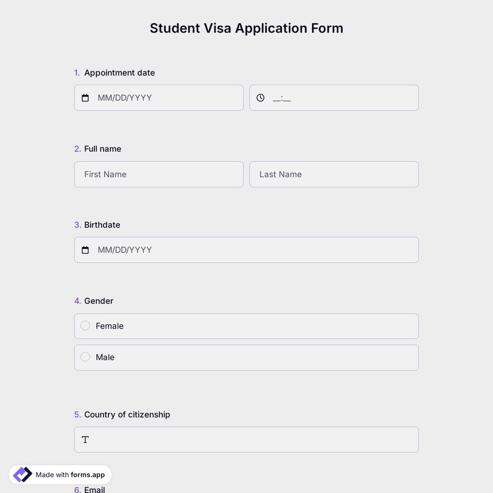 Student Visa Application Form