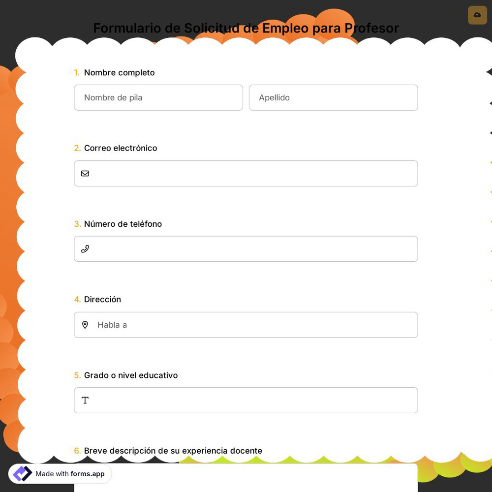 Formulario de Solicitud de Empleo para Profesor