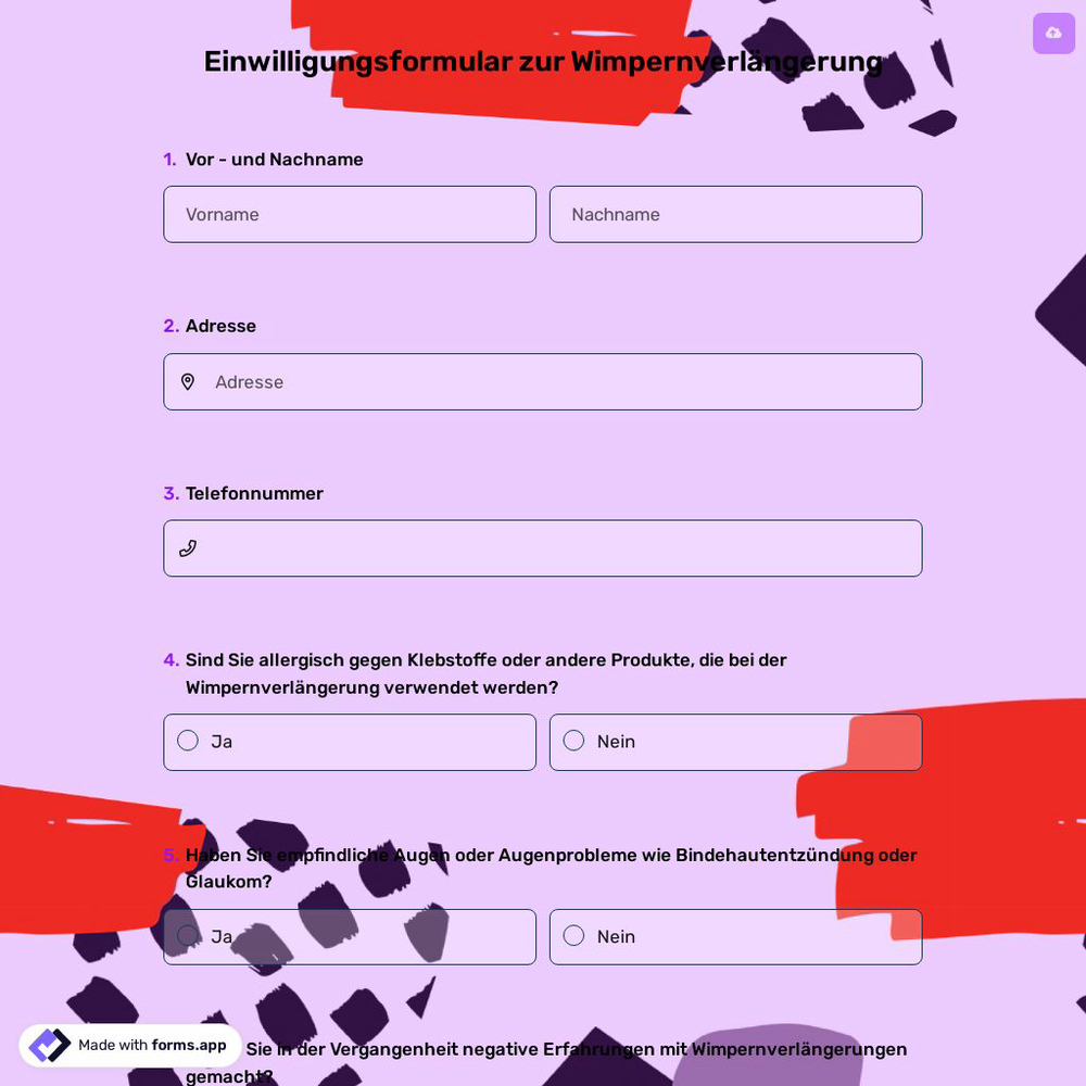 Einwilligungsformular zur Wimpernverlängerung