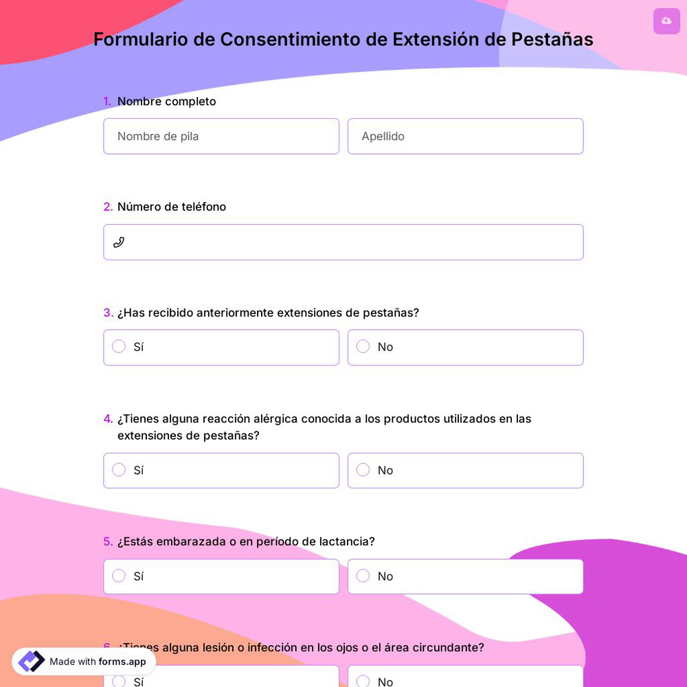 Formulario de Consentimiento de Extensión de Pestañas