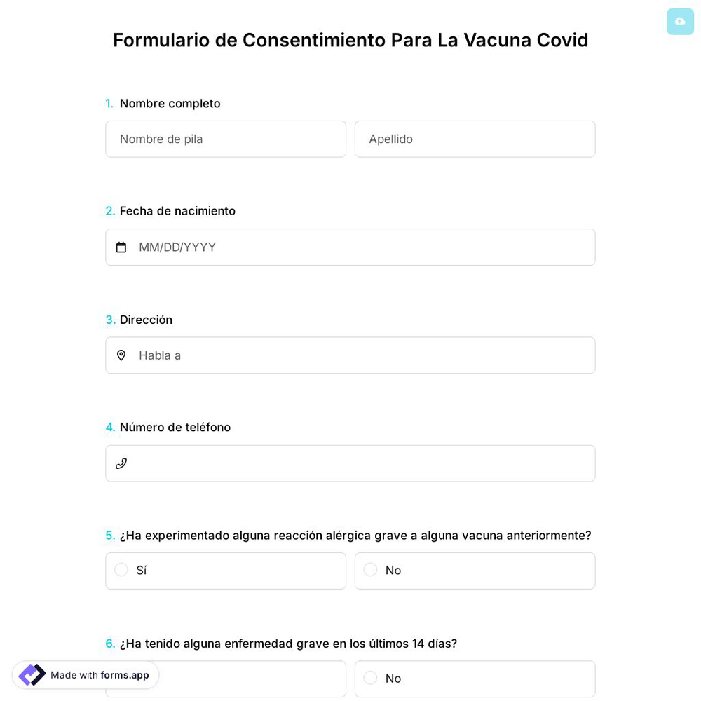 Formulario de Consentimiento Para La Vacuna Covid