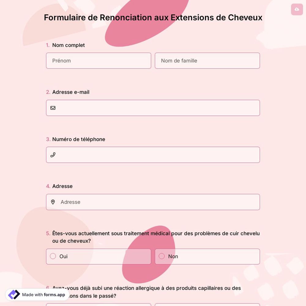 Formulaire de Renonciation aux Extensions de Cheveux