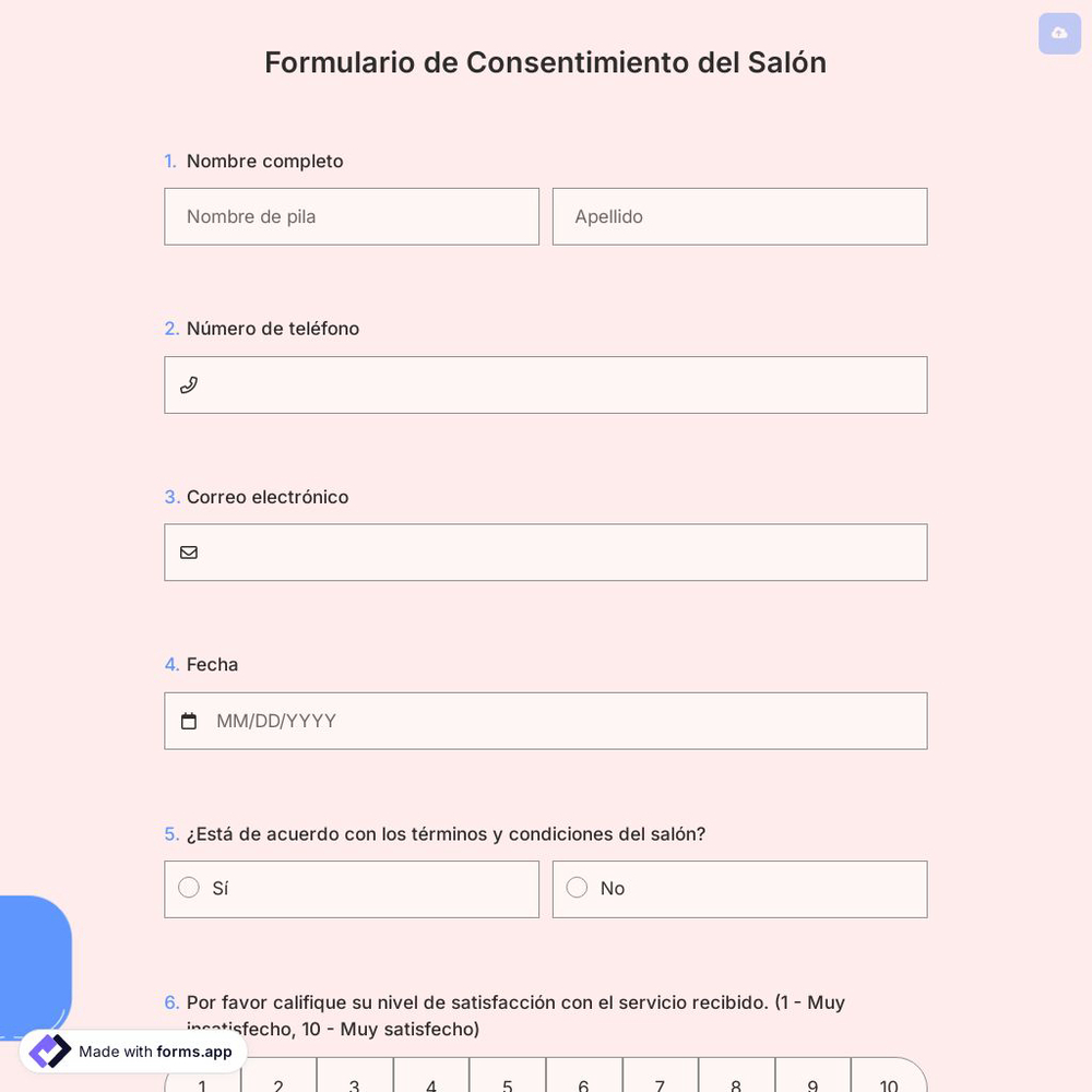 Formulario de Consentimiento del Salón