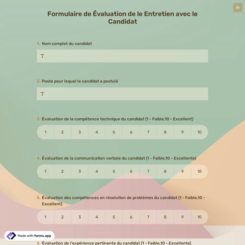 Formulaire de Évaluation de le Entretien avec le Candidat