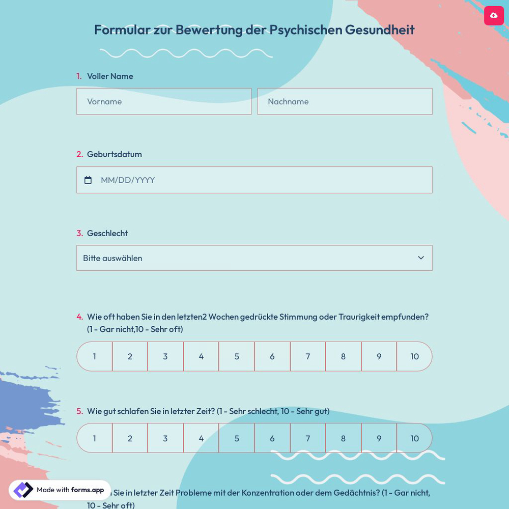 Formular zur Bewertung der Psychischen Gesundheit