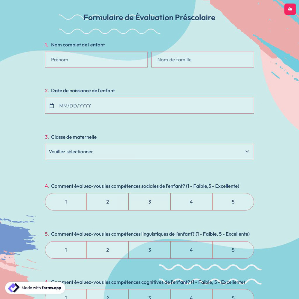 Formulaire de Évaluation Préscolaire