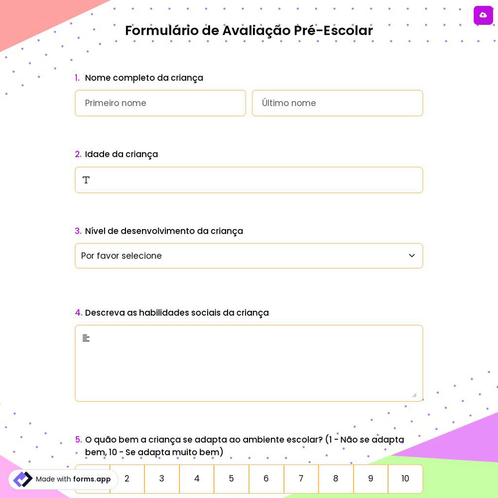 Formulário de Avaliação Pré-Escolar