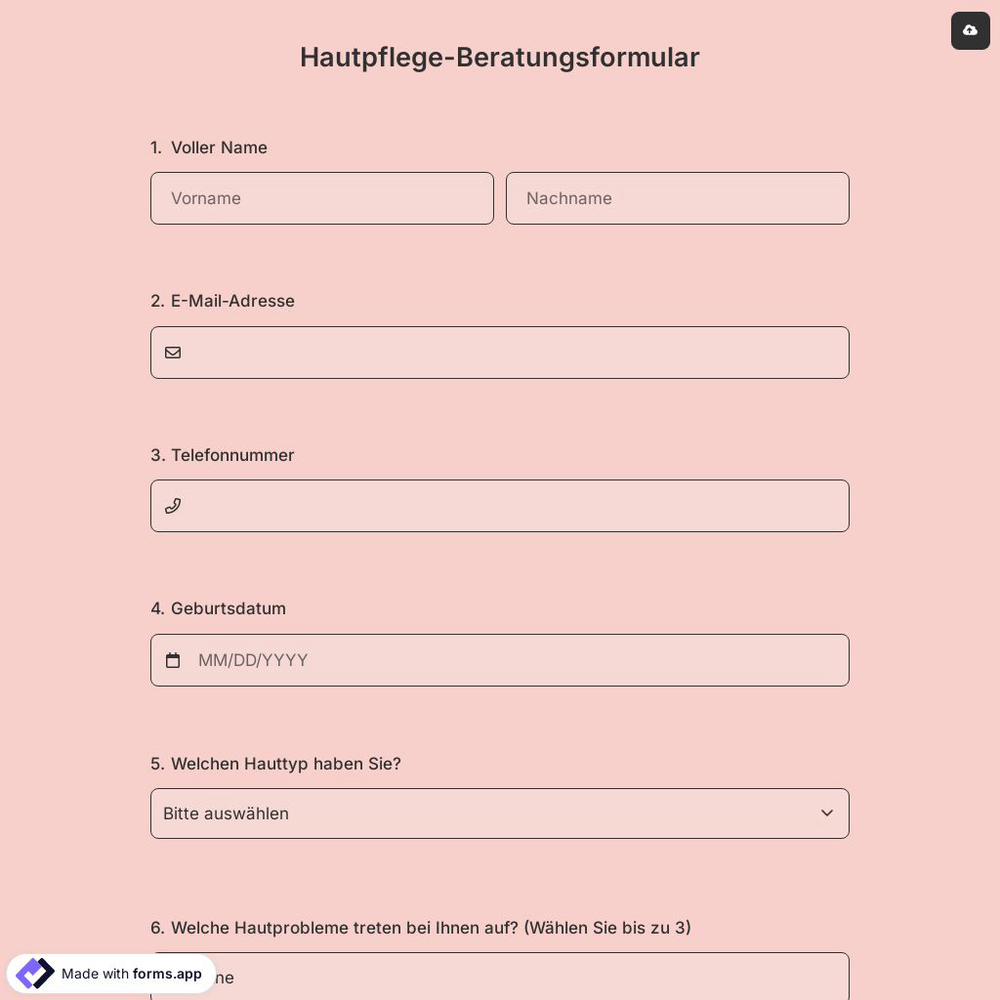 Hautpflege-Beratungsformular