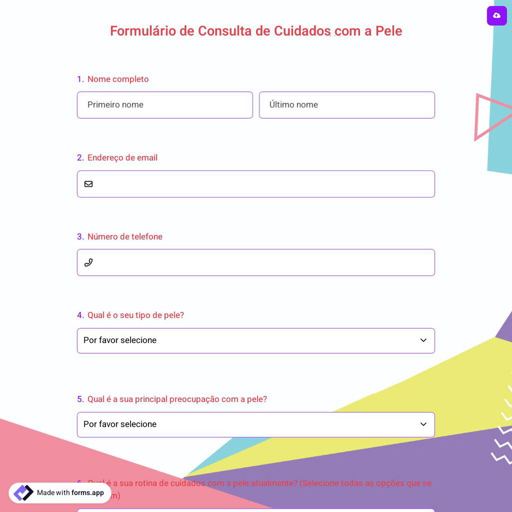 Formulário de Consulta de Cuidados com a Pele