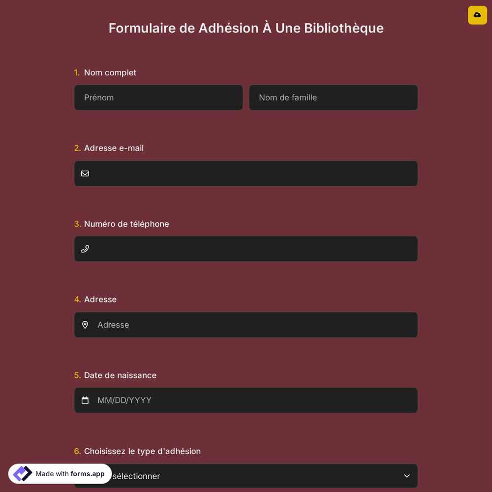 Formulaire de Adhésion À Une Bibliothèque