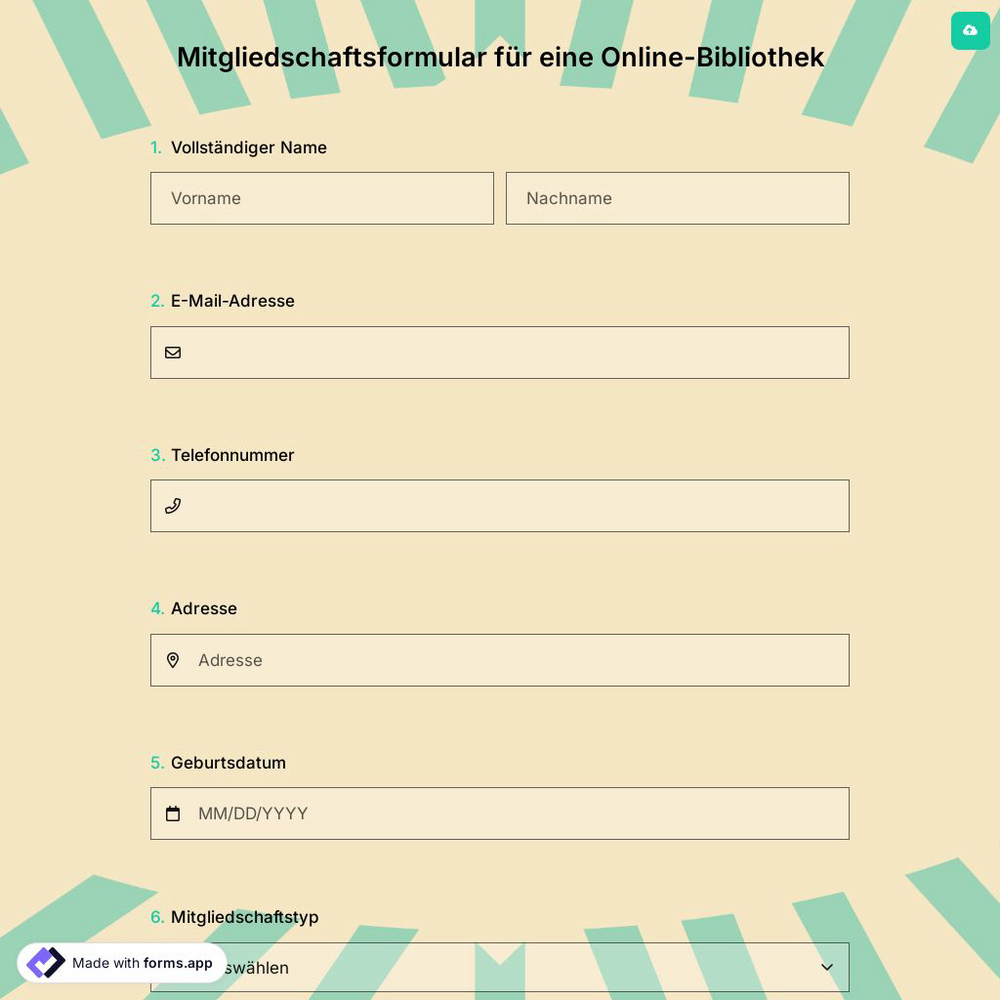 Mitgliedschaftsformular für eine Online-Bibliothek