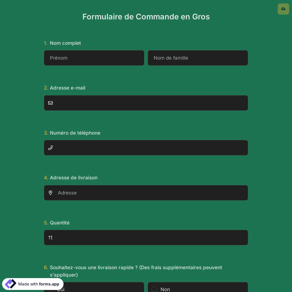 Formulaire de Commande en Gros