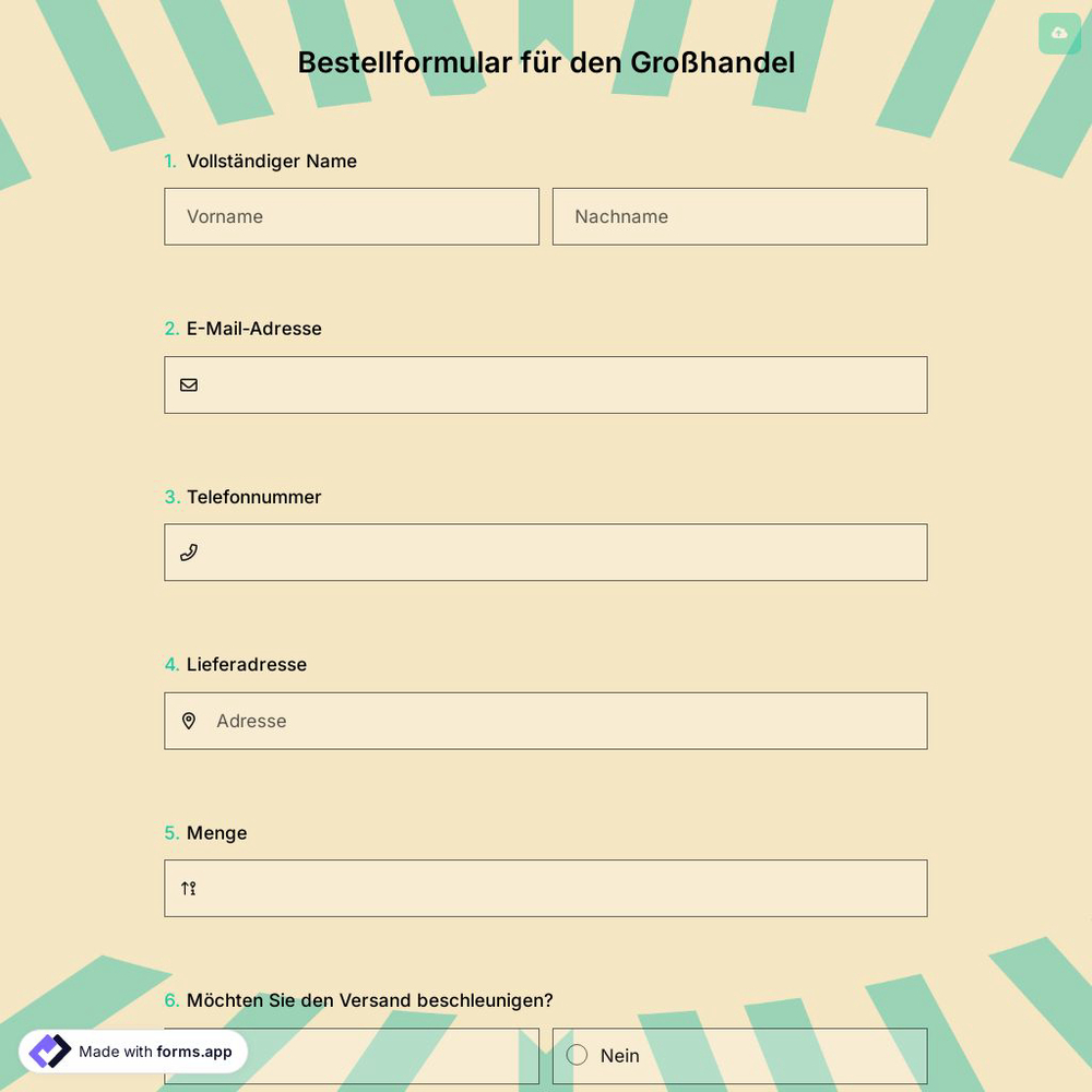 Bestellformular für den Großhandel