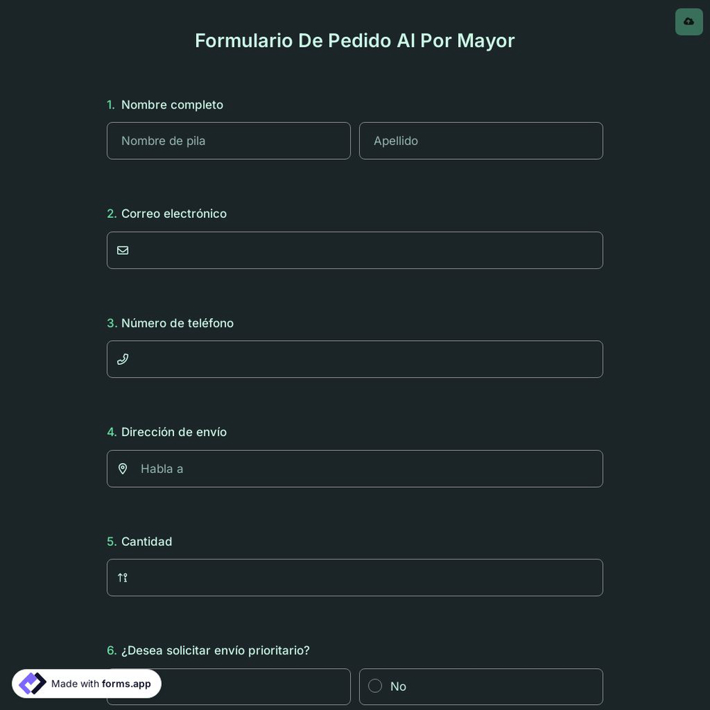Formulario de Pedido Al Por Mayor