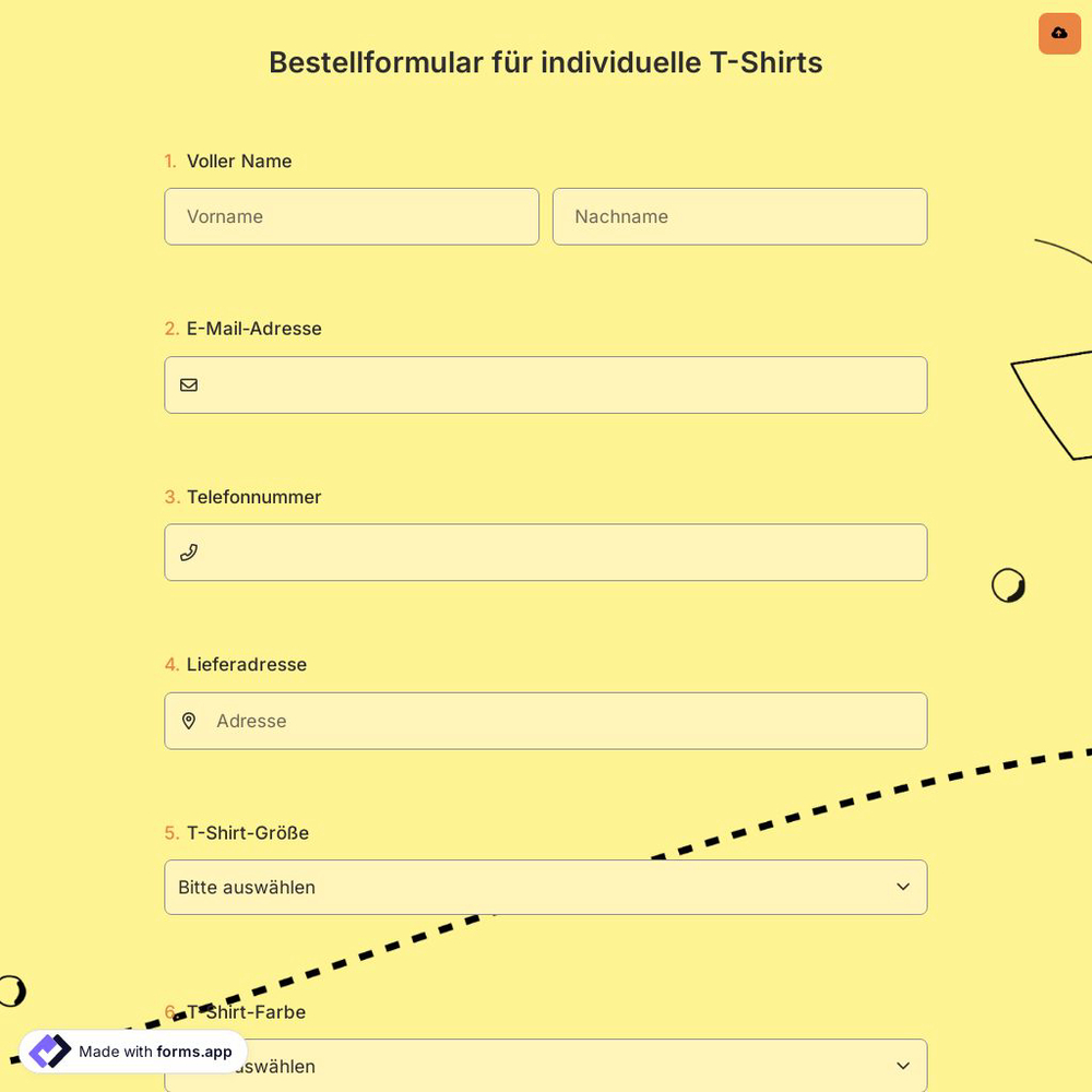 Bestellformular für individuelle T-Shirts