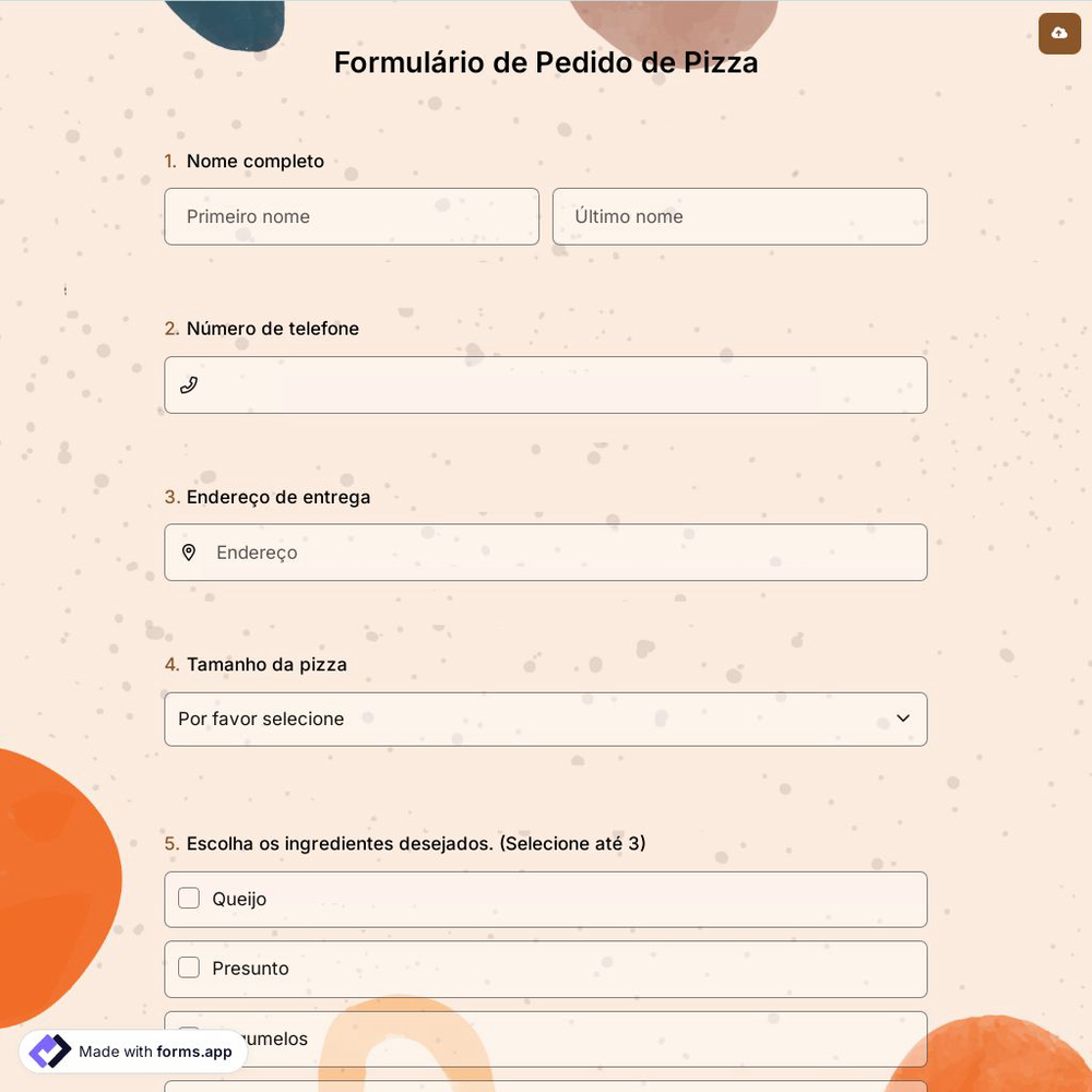 Formulário de Pedido de Pizza