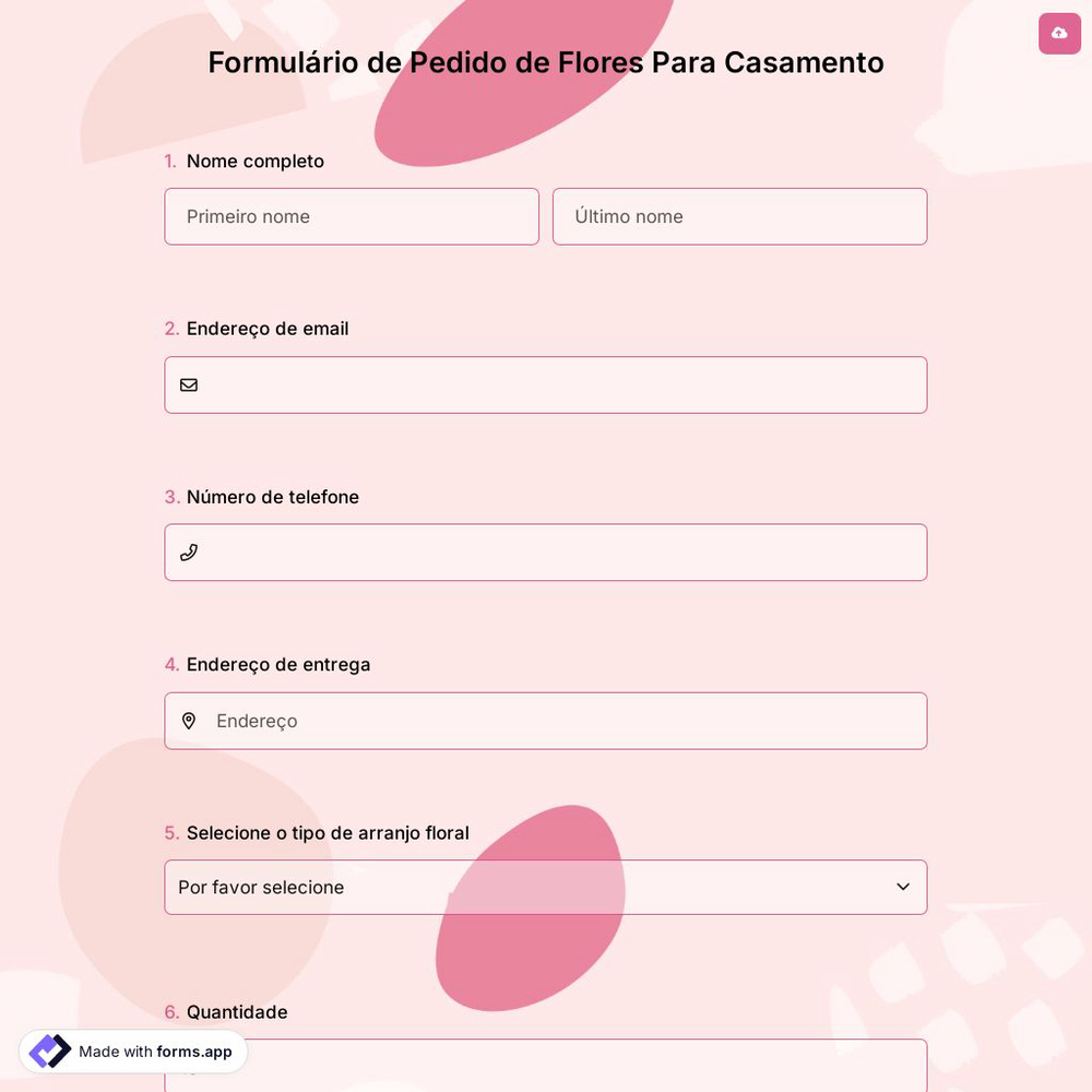 Formulário de Pedido de Flores Para Casamento
