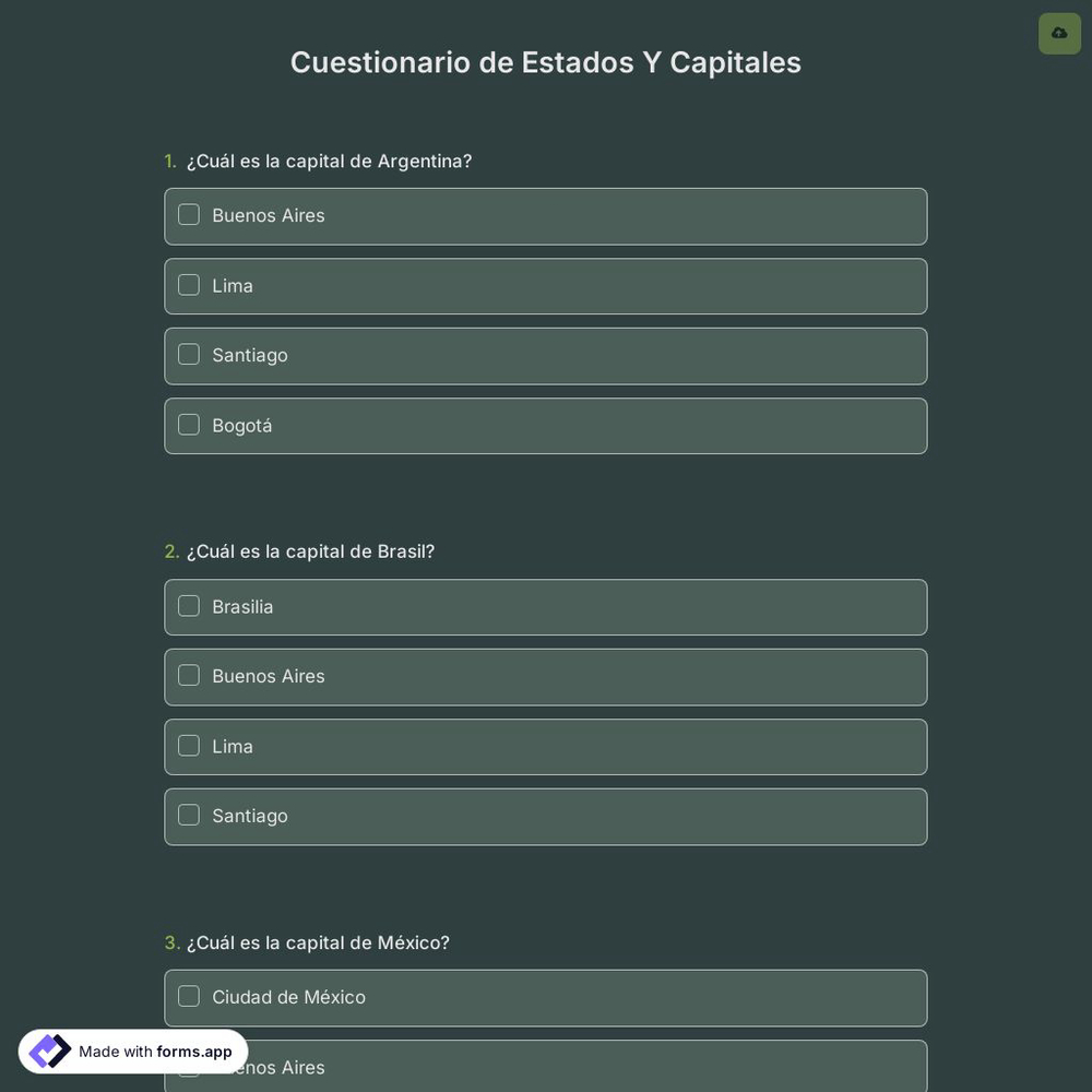 Cuestionario de Estados Y Capitales