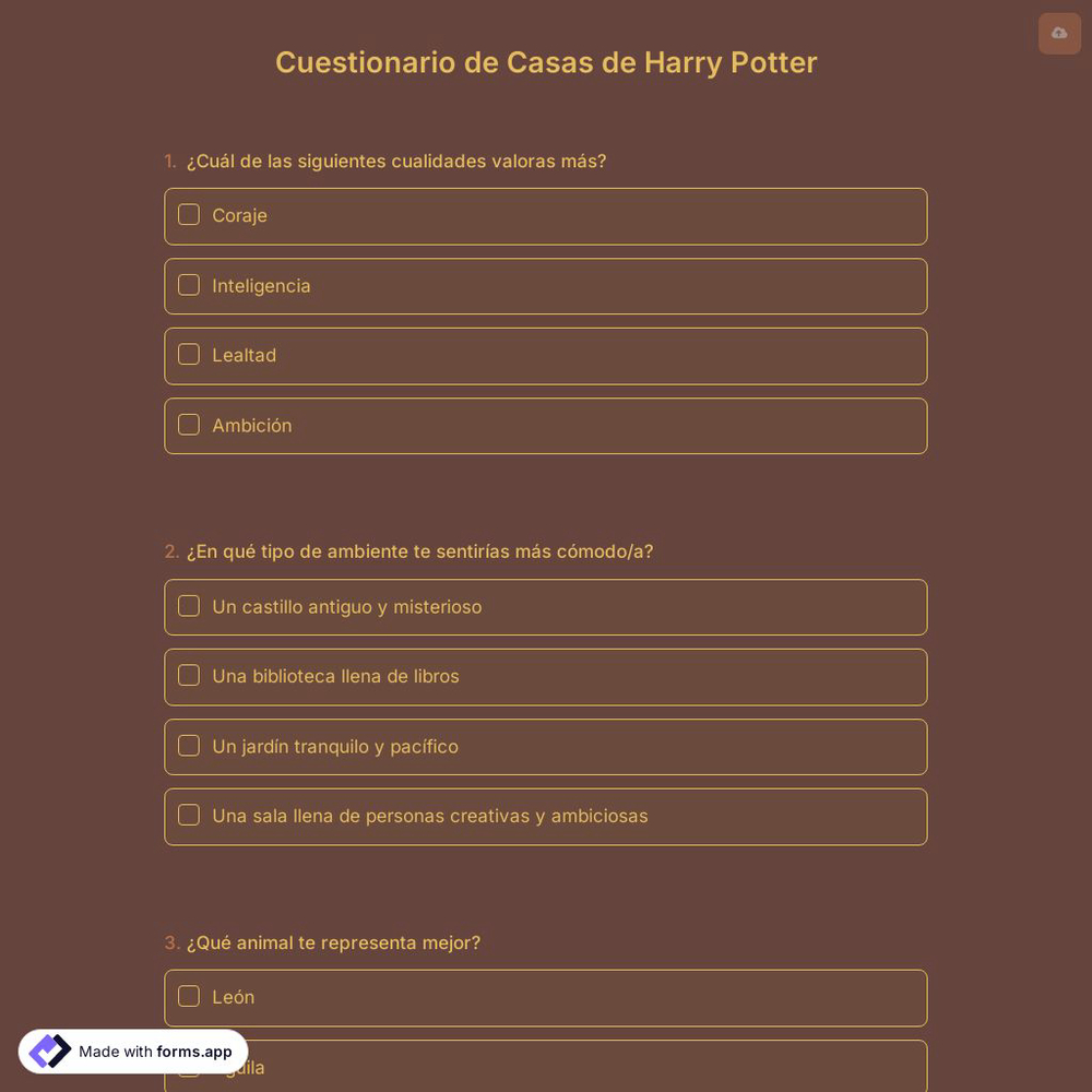 Cuestionario de Casas de Harry Potter