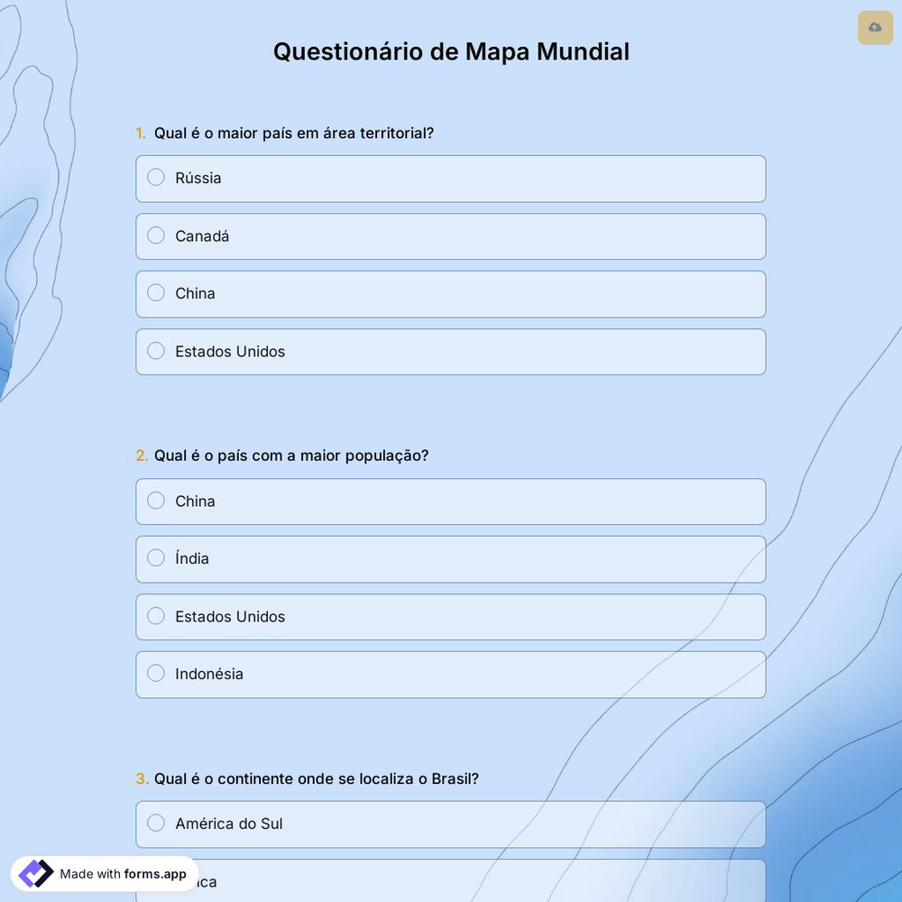 Questionário de Mapa Mundial