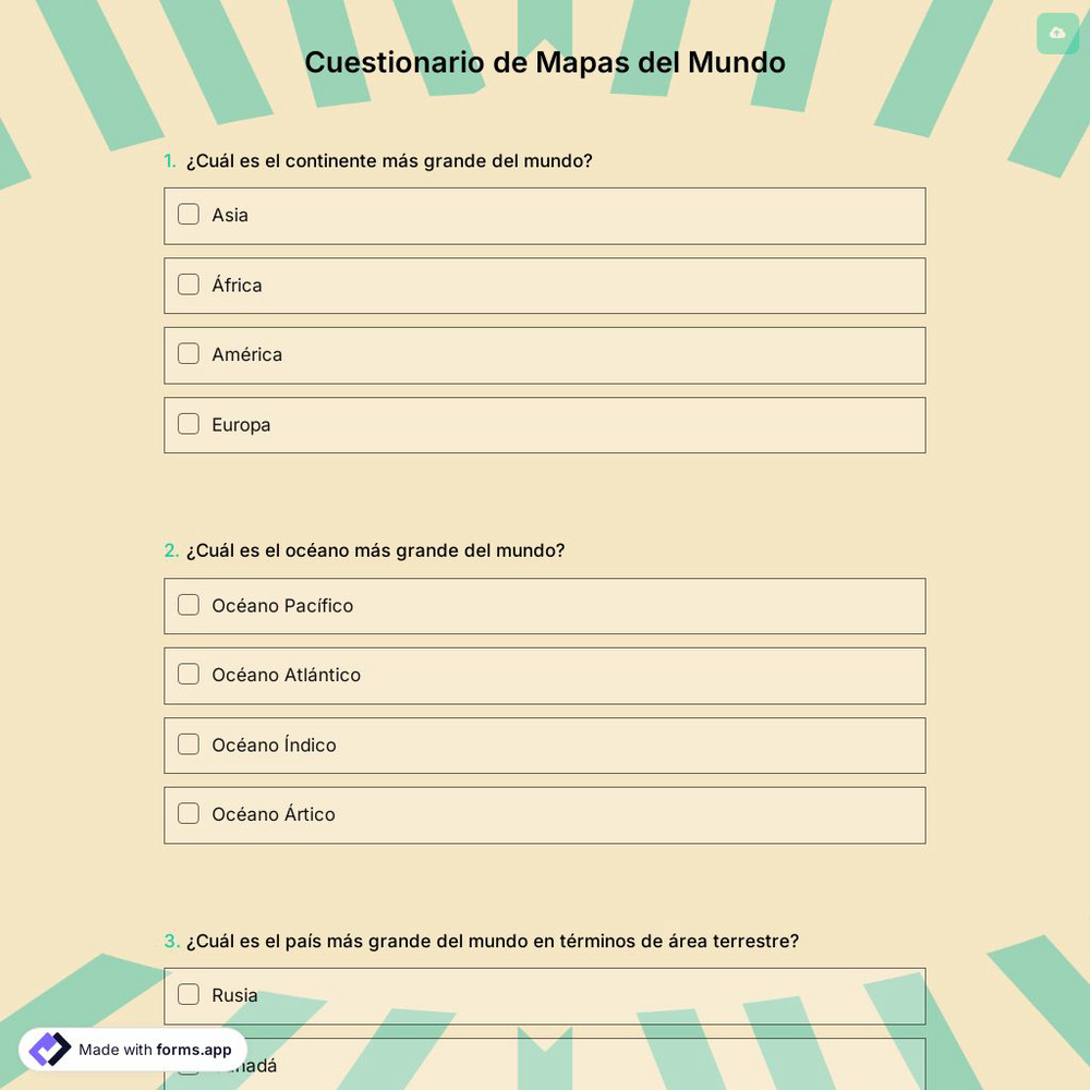 Cuestionario de Mapas del Mundo
