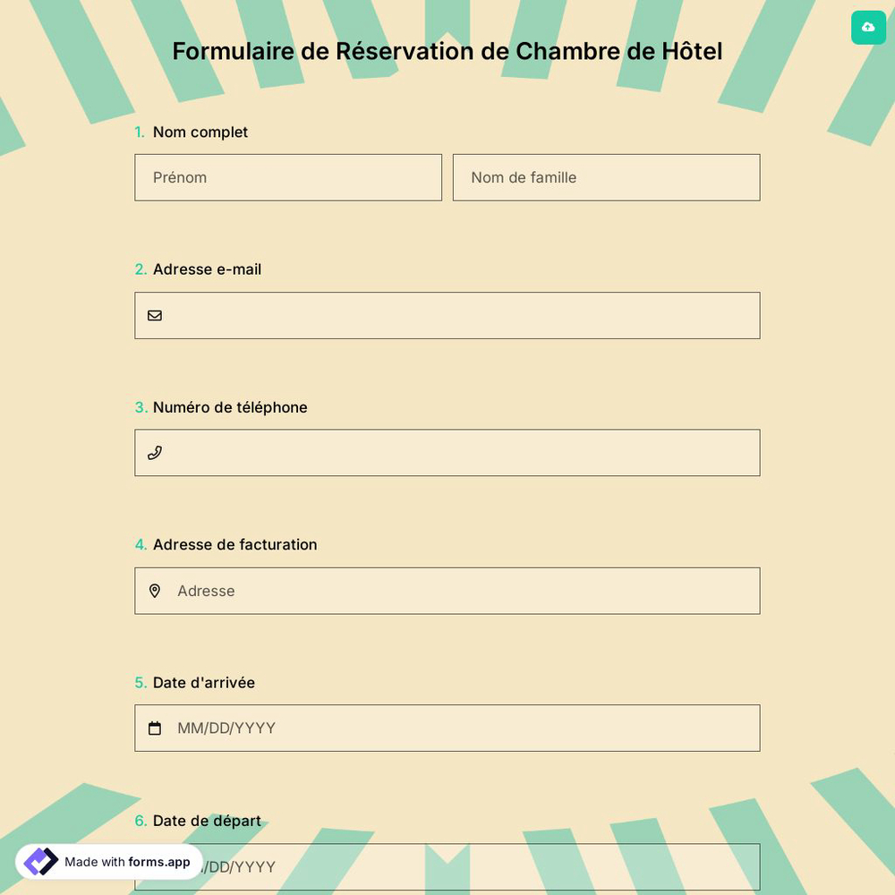 Formulaire De Réservation De Chambre de Hôtel