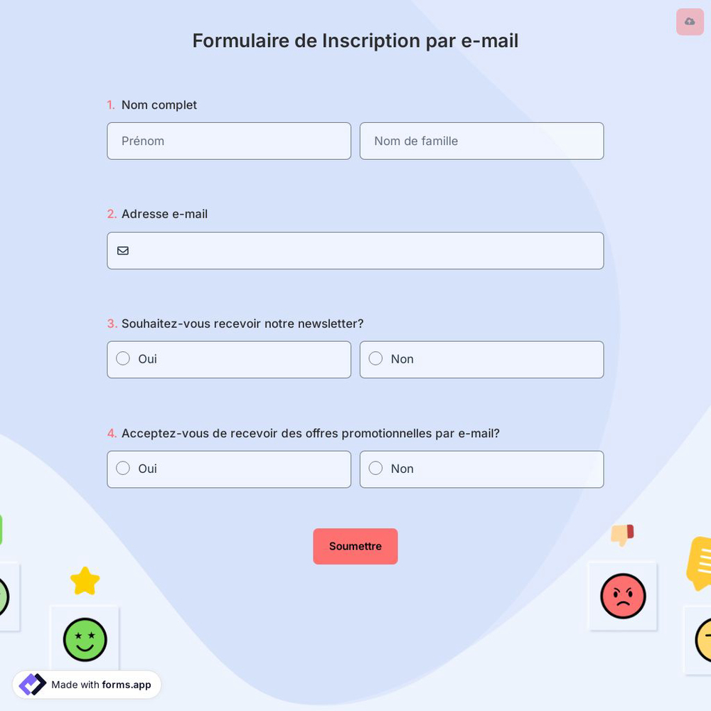 Formulaire de Inscription par e-mail