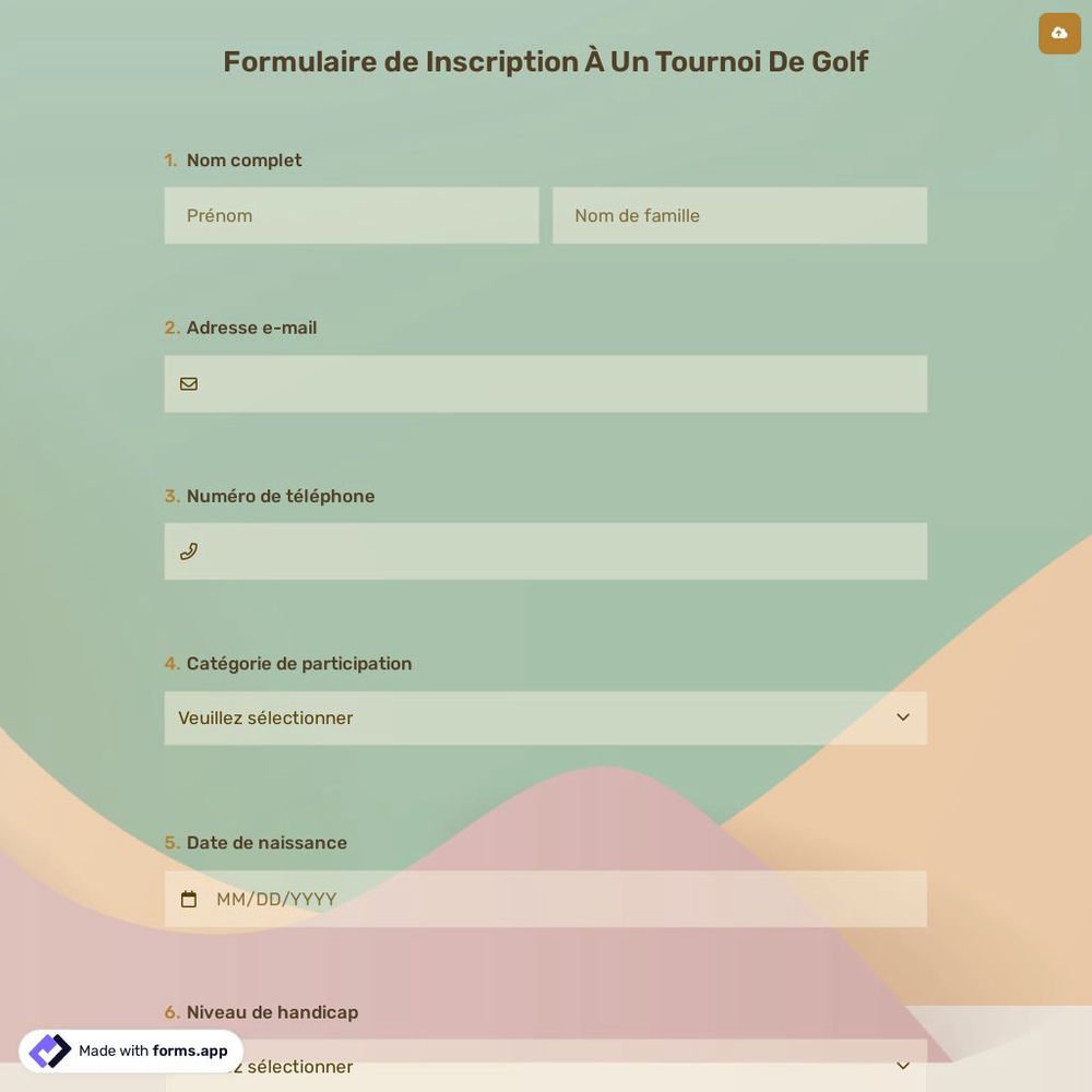 Formulaire de Inscription À Un Tournoi De Golf
