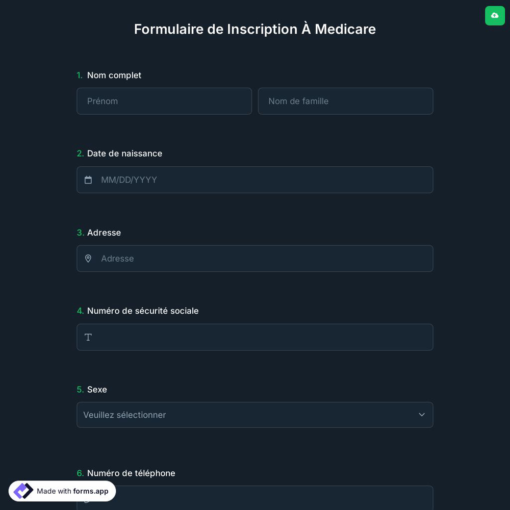 Formulaire de Inscription À Medicare