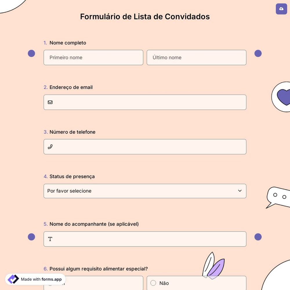 Formulário de Lista de Convidados