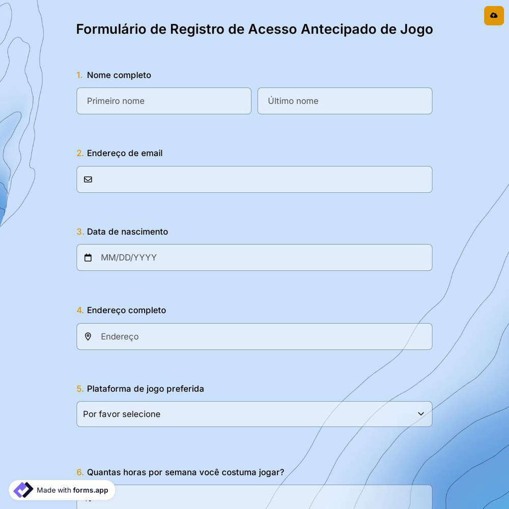 Formulário de Registro de Acesso Antecipado de Jogo