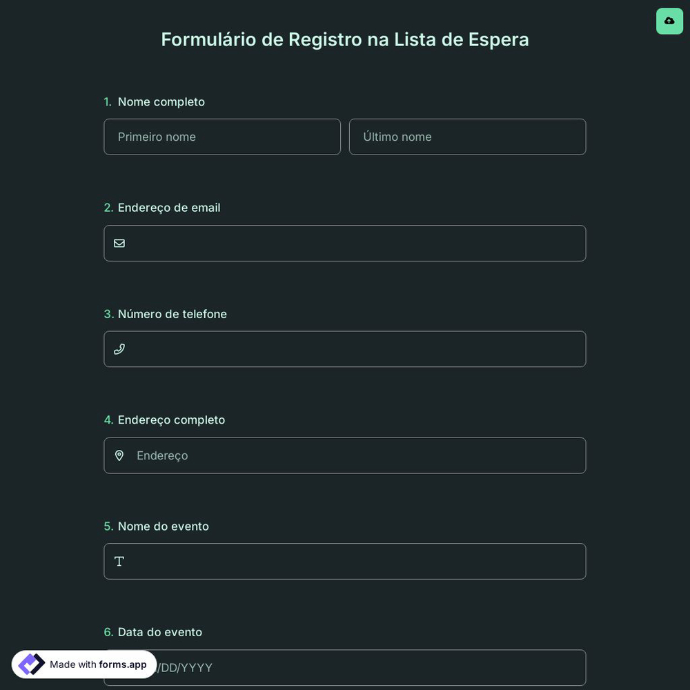 Formulário de Registro na Lista de Espera
