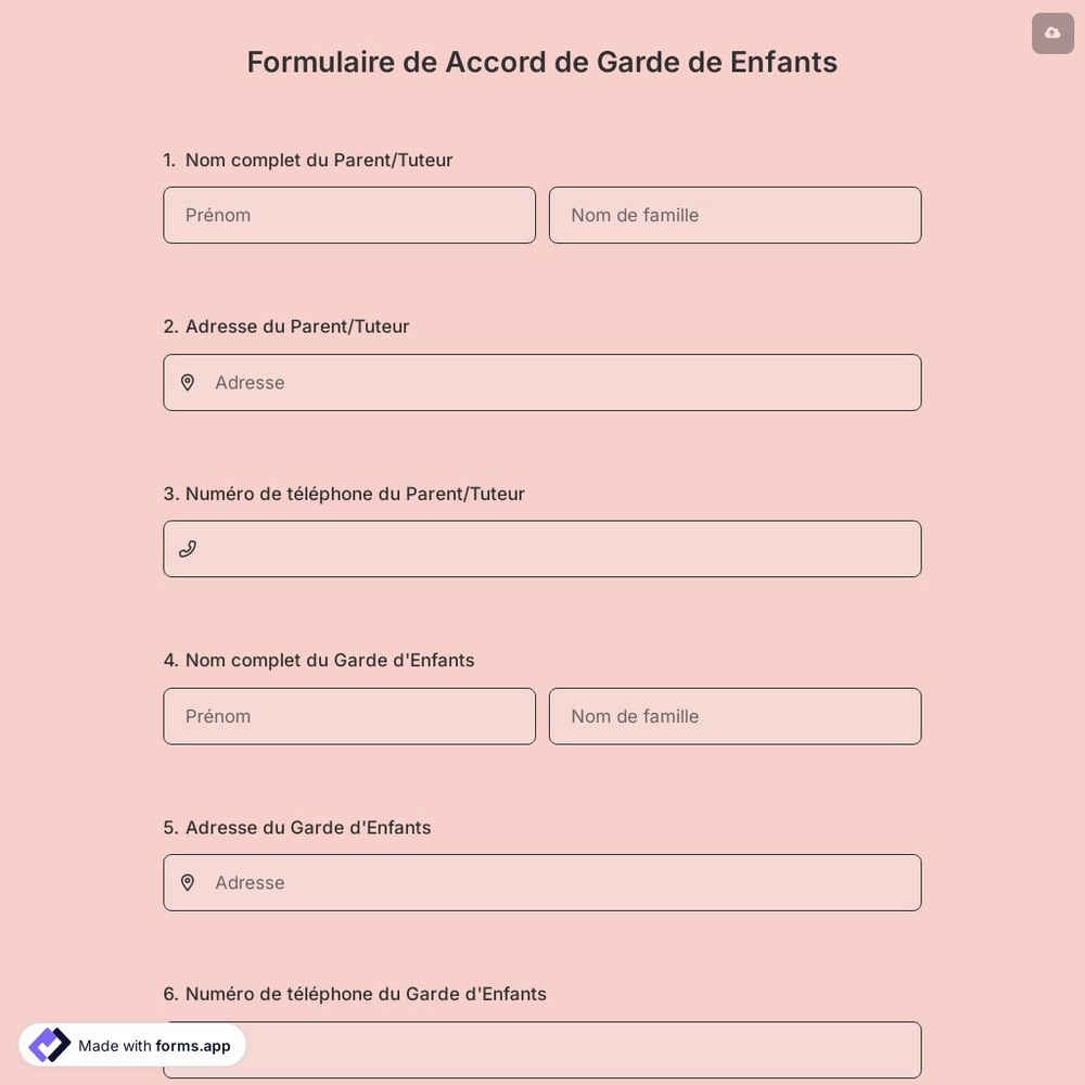 Formulaire de accord de garde de enfants