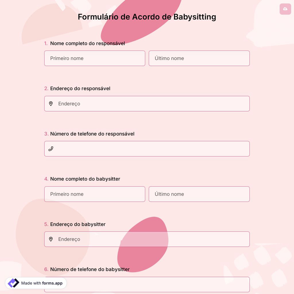 Formulário de Acordo de Babysitting