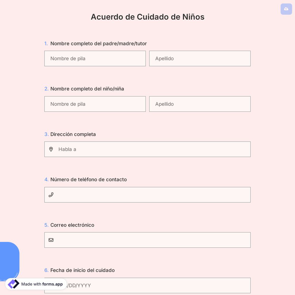 Formulario de Acuerdo de Cuidado de Niños
