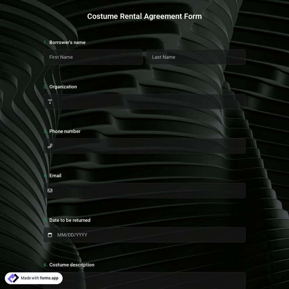 Costume Rental Agreement Form