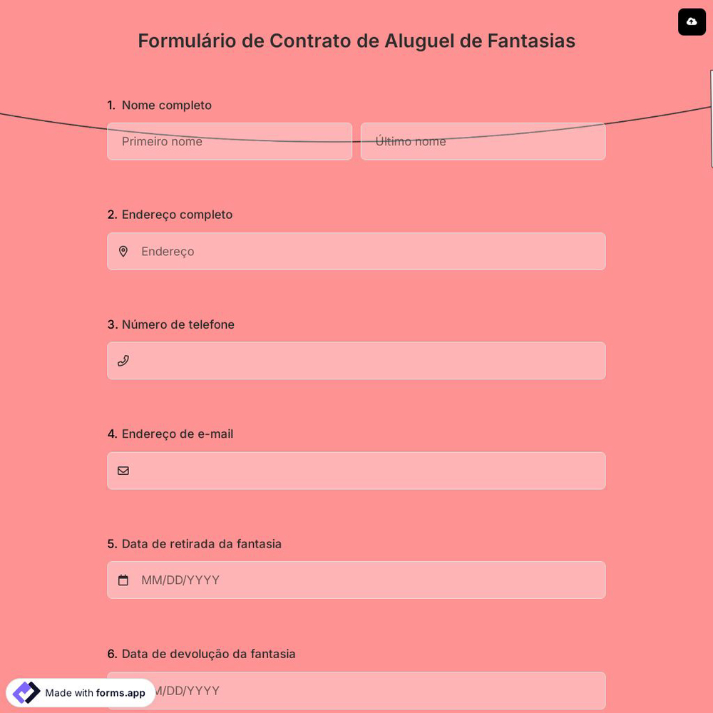 Formulário de Contrato de Aluguel de Fantasias