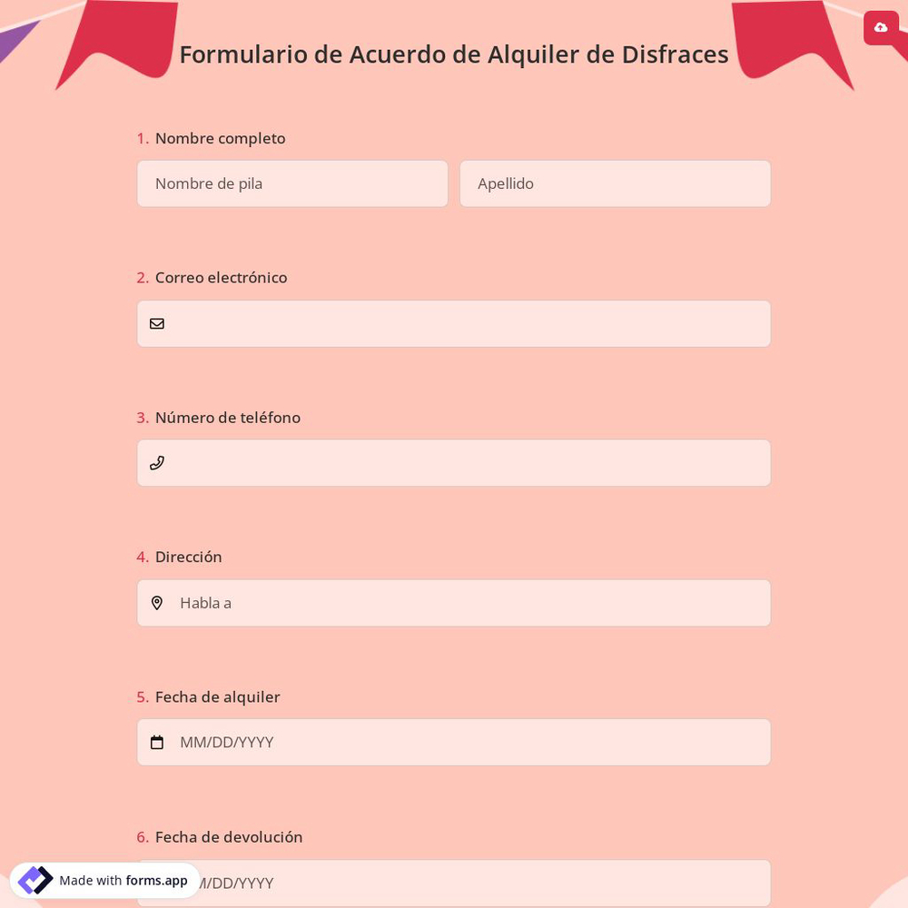 Formulario de Acuerdo de Alquiler de Disfraces