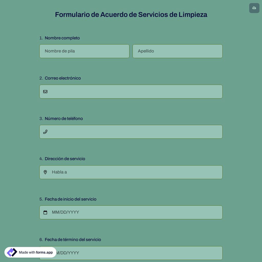 Formulario de Acuerdo de Servicios de Limpieza