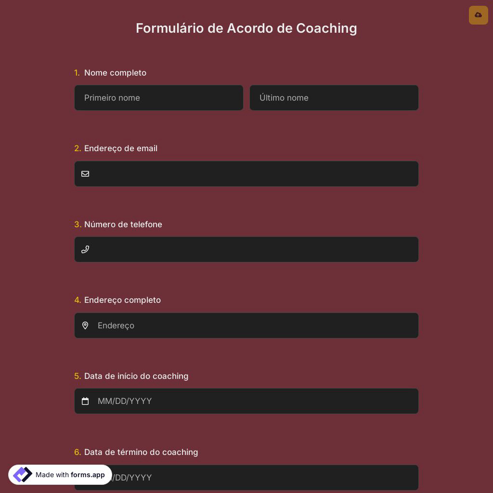 Formulário de Acordo de Coaching