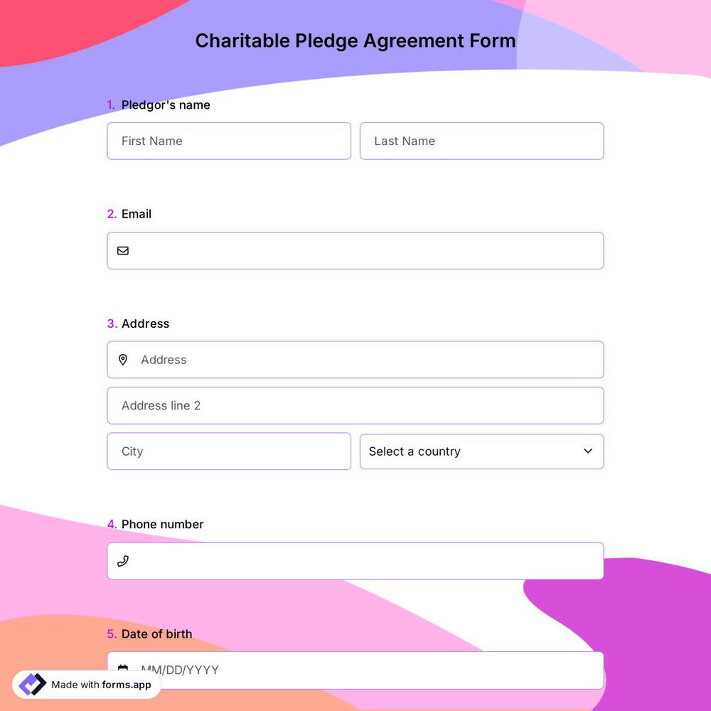 Charitable Pledge Agreement Form