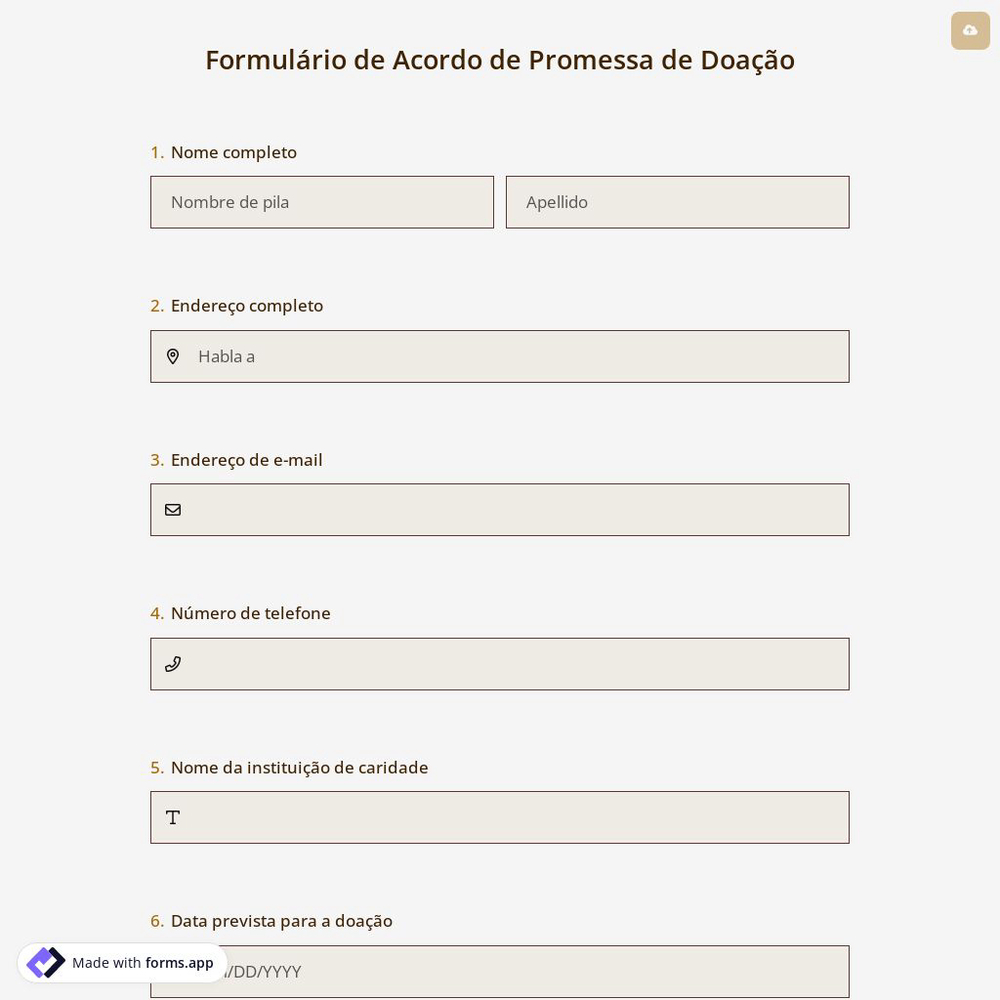 Formulário de Acordo de Promessa de Doação